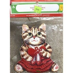 Vintage Commodore Christmas Cat Red Ballerina Shoes Ornament NOS NIP Taiwan